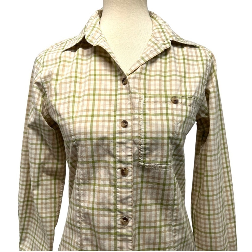 Filson Cotton Tan & Green Plaid Long Sleeve Button Front Shirt Women’s Small - Picture 2 of 12